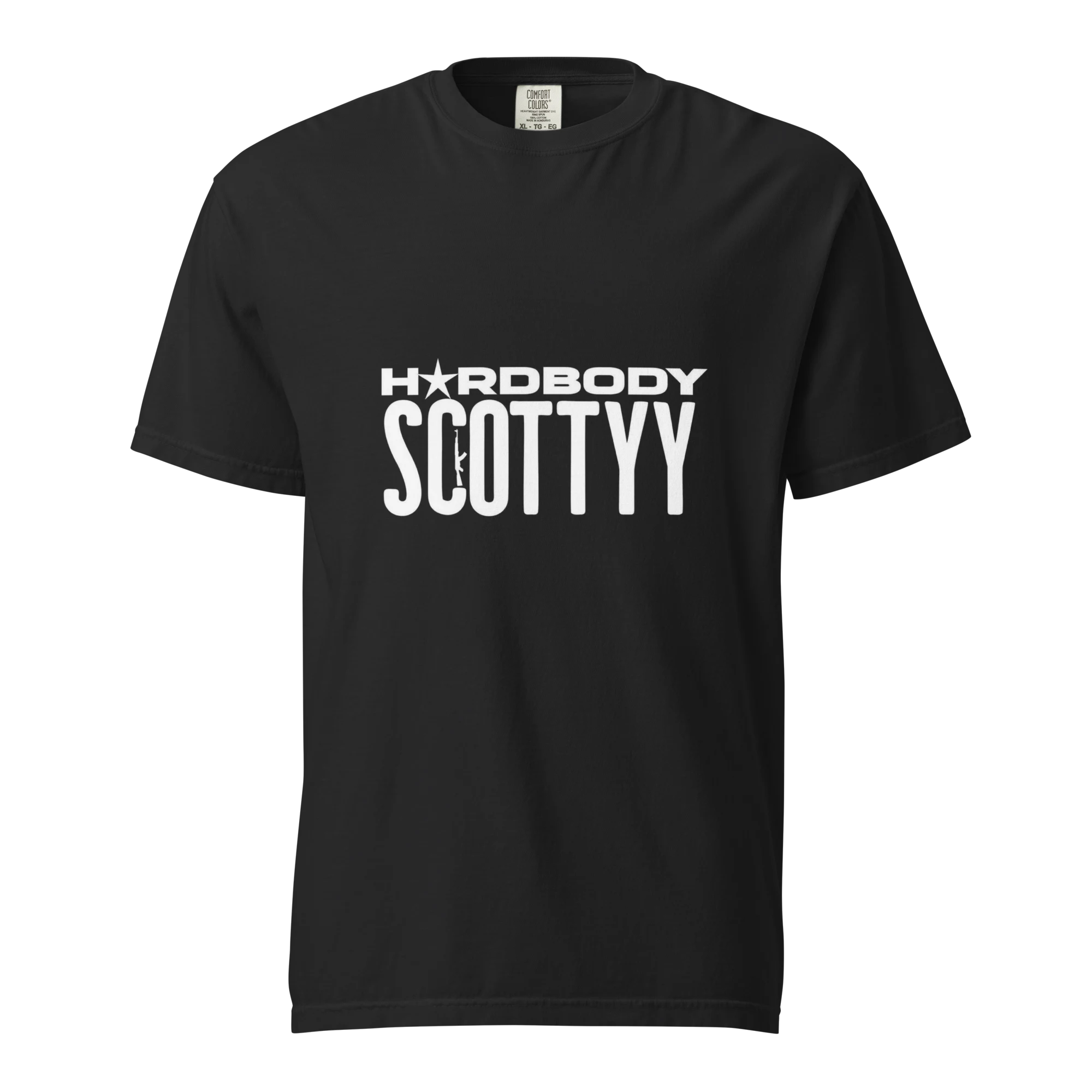 Hardbody Scottyy — Wordmark Tee (Black) product mockup